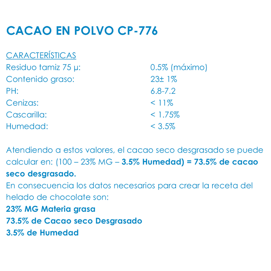Ficha cacao en polvo CP-776