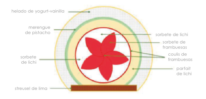 Esquema de las capas de la tarta helada