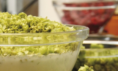 Imagen de Helado de flores frescas de lúpulo y frambuesas maceradas, de Jauja